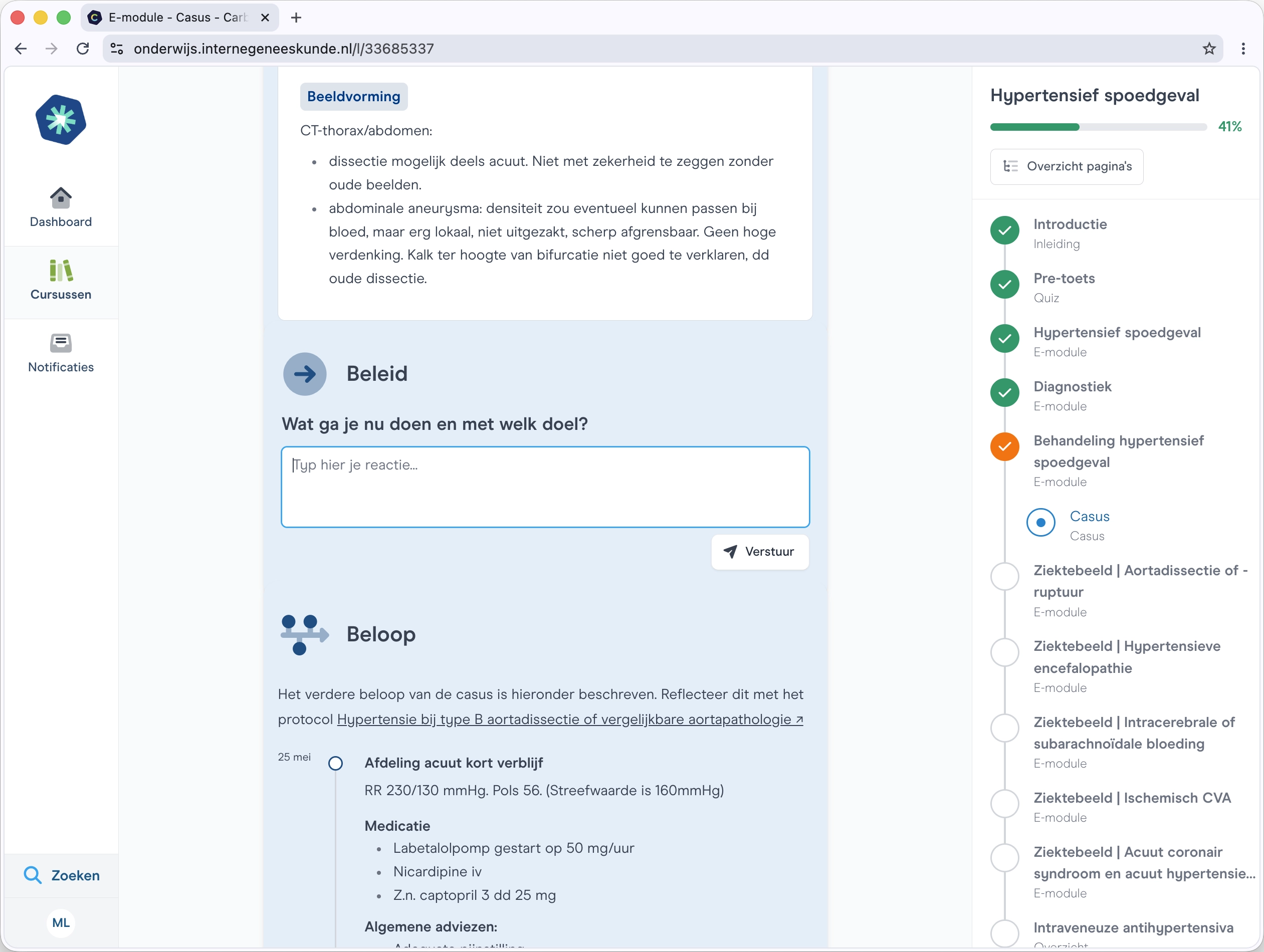 Casus en beloop van patiënt met een hypertensief spoedgeval