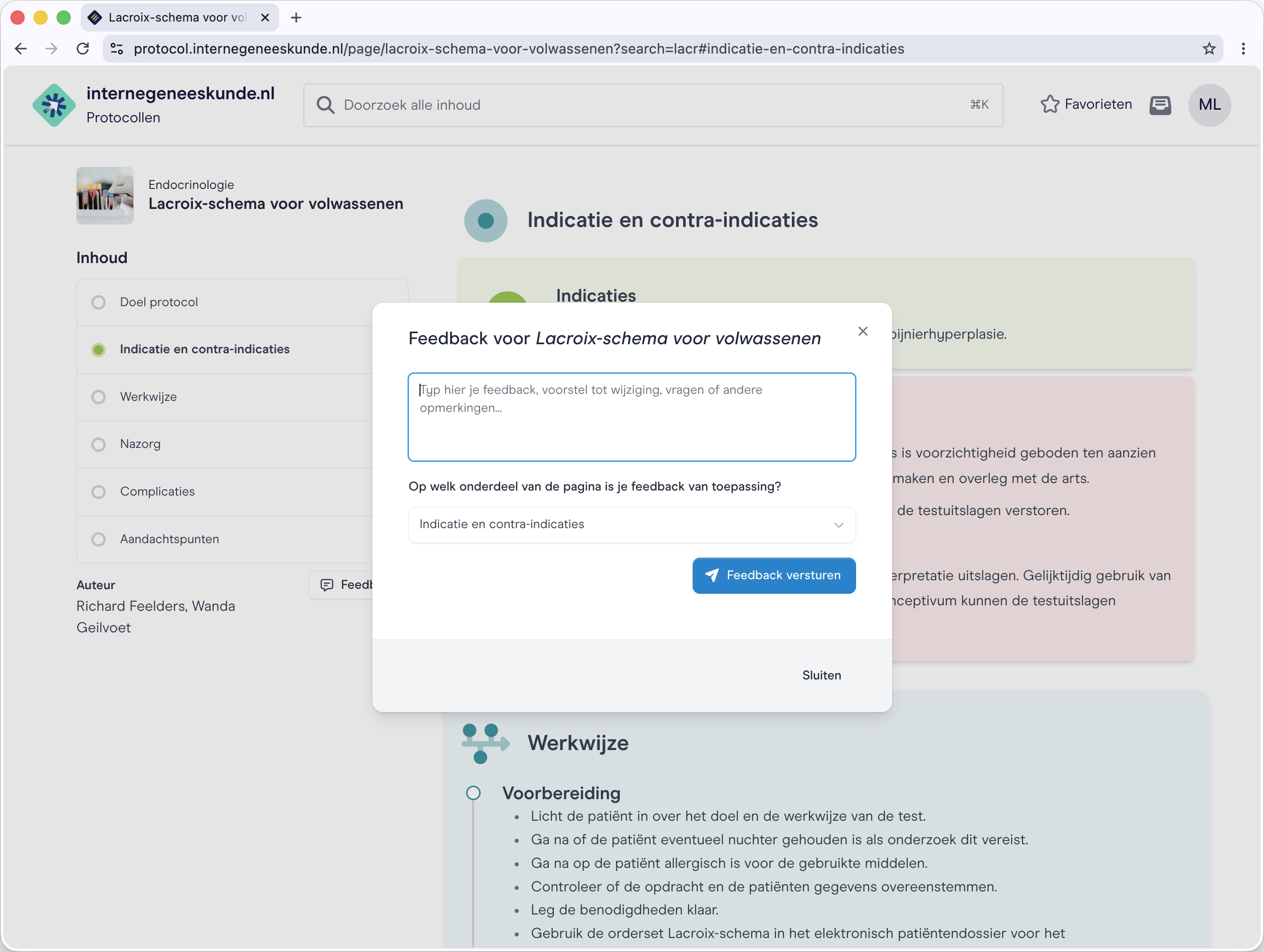 Voorbeeld voor het geven van feedback op een protocol.